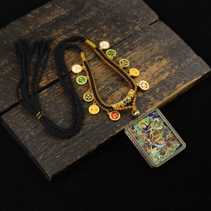 Buddha Stones Copper Lord Guan Protection Braided Tassel Thangka Necklace - Multicolor Lord Guan Thangka(Green Background Version) - image 19