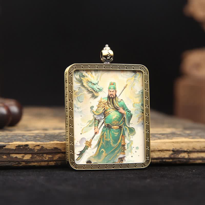 Buddha Stones Copper Lord Guan Protection Braided Tassel Thangka Necklace - image 2