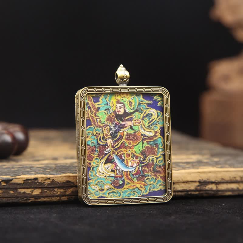 Buddha Stones Copper Lord Guan Protection Braided Tassel Thangka Necklace - image 20