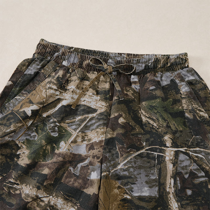 Buddha Stones Summer Casual Athletic Drawstring Camouflage Leaves Cotton Ramie Men's Shorts With Pockets - image 2