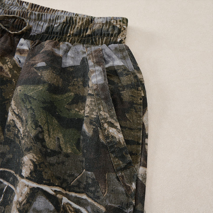 Buddha Stones Summer Casual Athletic Drawstring Camouflage Leaves Cotton Ramie Men's Shorts With Pockets - image 4