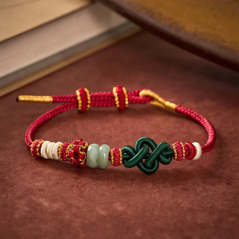 Buddha Stones Handmade Braided Ruyi Peach Blossoms Knot Jade Luck Adjustable Bracelet - image 3