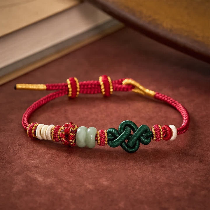 Buddha Stones Handmade Braided Ruyi Peach Blossoms Knot Jade Luck Adjustable Bracelet - image 3