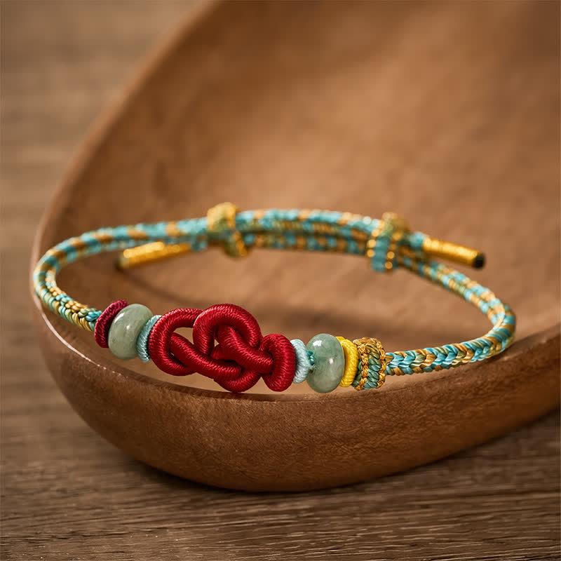Buddha Stones Handmade Braided Yellow Green Wenchang Knot Jade Luck Adjustable Bracelet - image 4