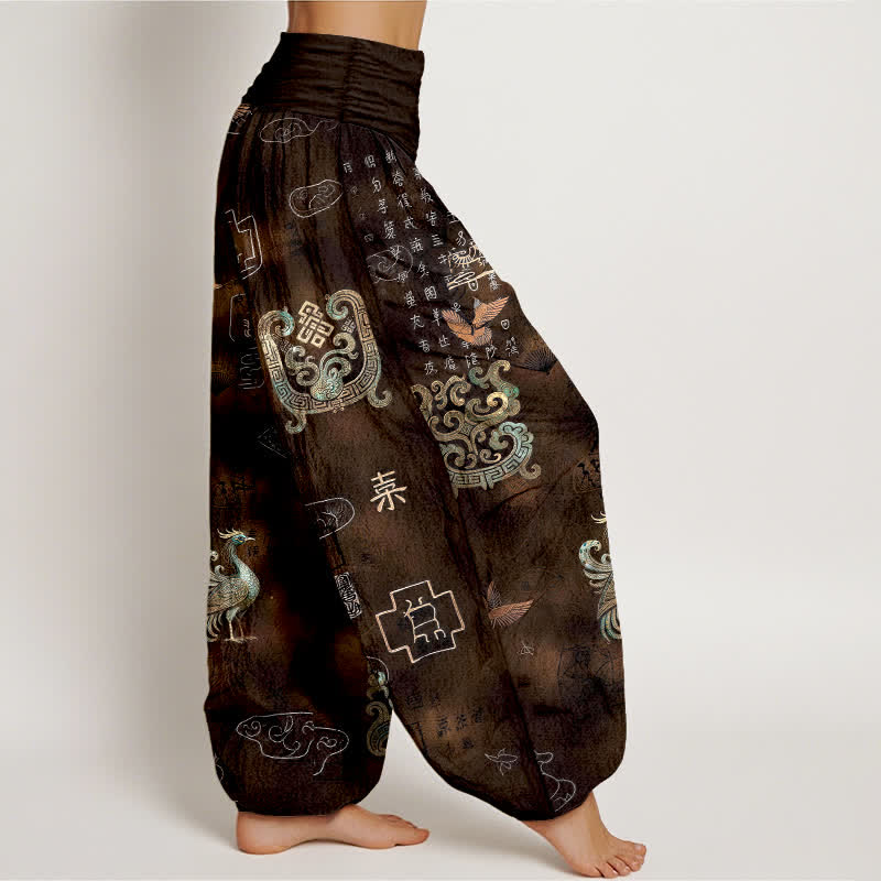 Buddha Stones Cotton Phoenix Cloud Pattern Women's Elastic Waist Harem Pants - image 1
