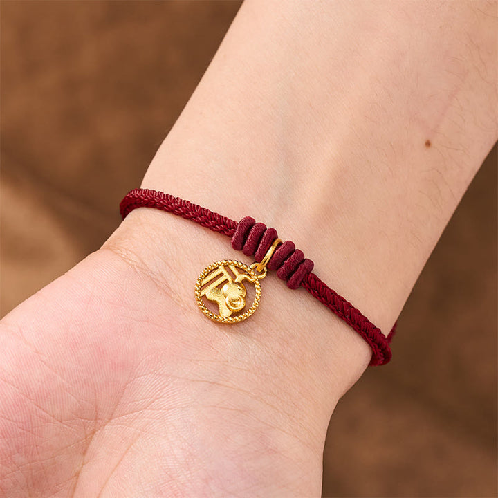 Buddha Stones Elephant Fu Character Gold Plated Copper Red String Wealth Bracelet - image 16
