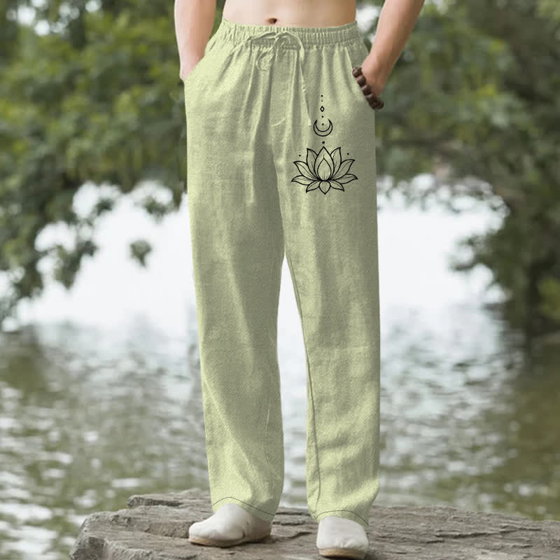 Buddha Stones Cotton Lotus Moon Pattern Men's Tapered Pants With Pockets - LightGreen - US/UK/AU50，EU60 (5XL) - image 4