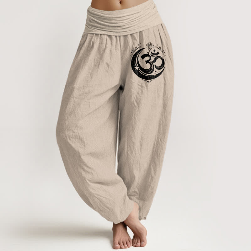 Buddha Stones Pure Cotton Sacred Om Pattern Women's Elastic Waist Harem Pants - Tan - US16，UK/AU20，EU48 (3XL) - image 14