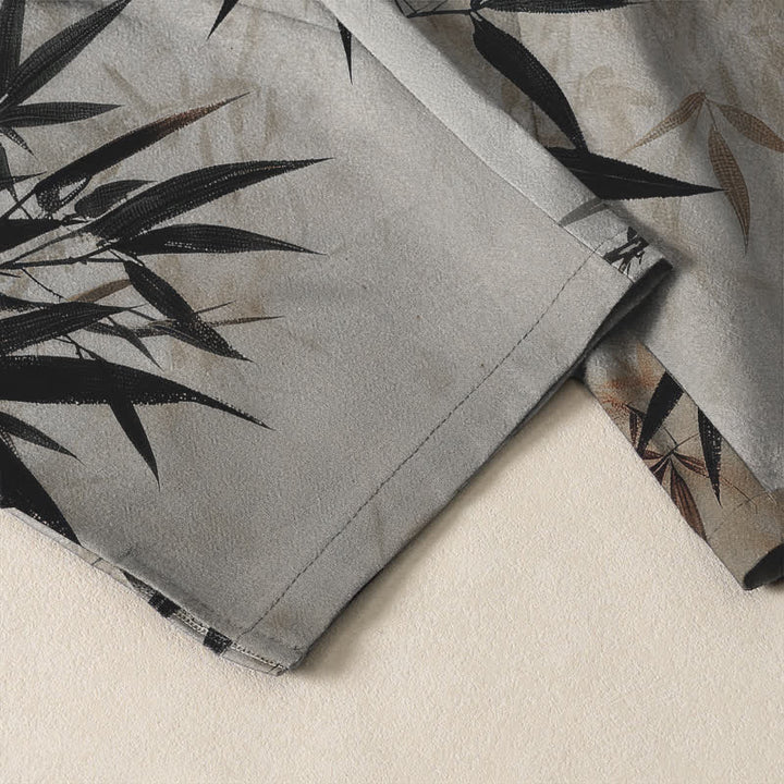 Buddha Stones Pure Cotton Ink Bamboo Leaf Pattern Drawstring Men's Tapered Pants With Pockets - image 5