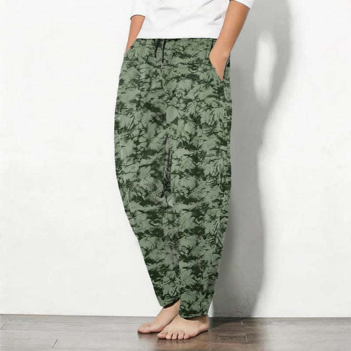 Buddha Stones Pure Cotton Dark Marble Camo Pattern Drawstring Men's Tapered Pants With Pockets - image 8