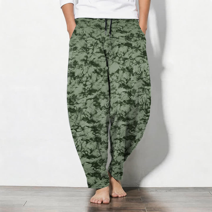 Buddha Stones Pure Cotton Dark Marble Camo Pattern Drawstring Men's Tapered Pants With Pockets - OliveDrab - US/UK/AU50，EU60 (5XL) - image 7