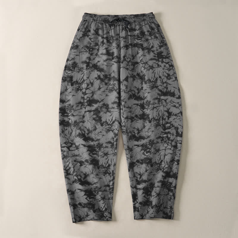 Buddha Stones Pure Cotton Dark Marble Camo Pattern Drawstring Men's Tapered Pants With Pockets - image 13