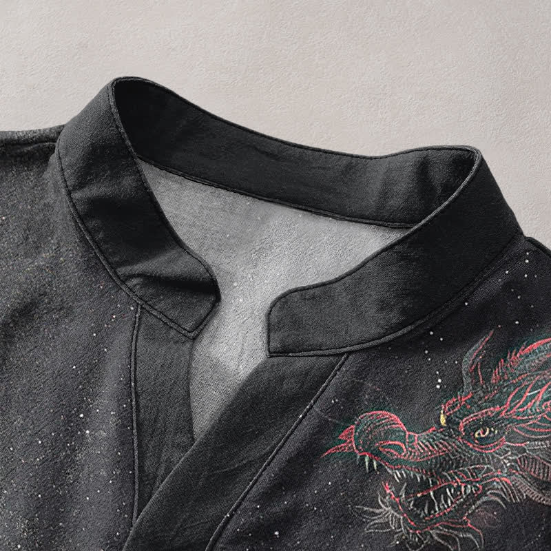 Buddha Stones Cotton Yin Yang Cloud Pattern Men's Short Sleeve Half Button Shirt - image 2