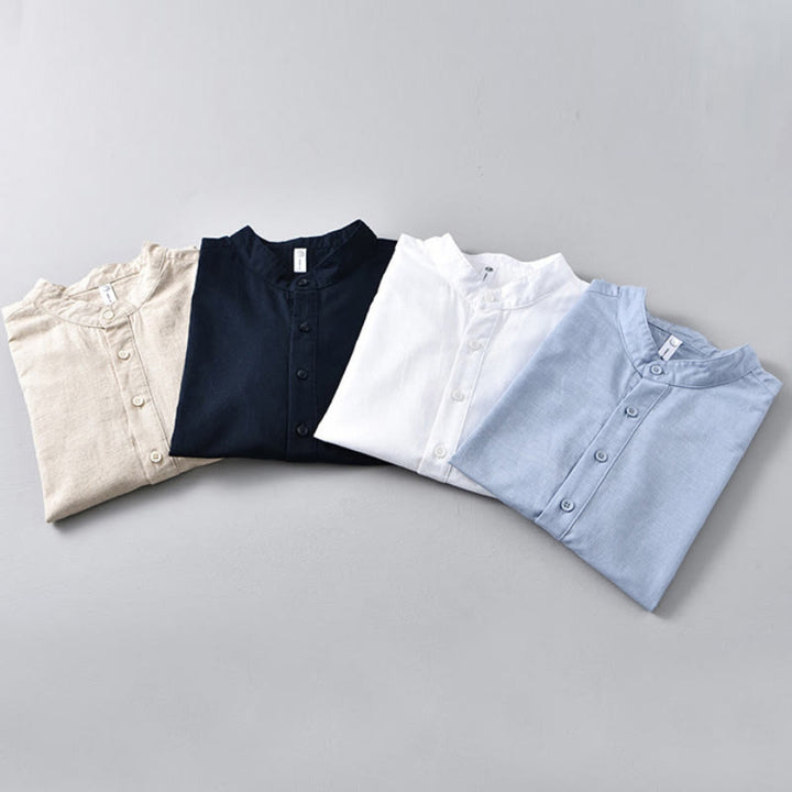 Buddha Stones Summer Solid Color Men's Half Button Short Sleeve Cotton Linen Shirt - image 17