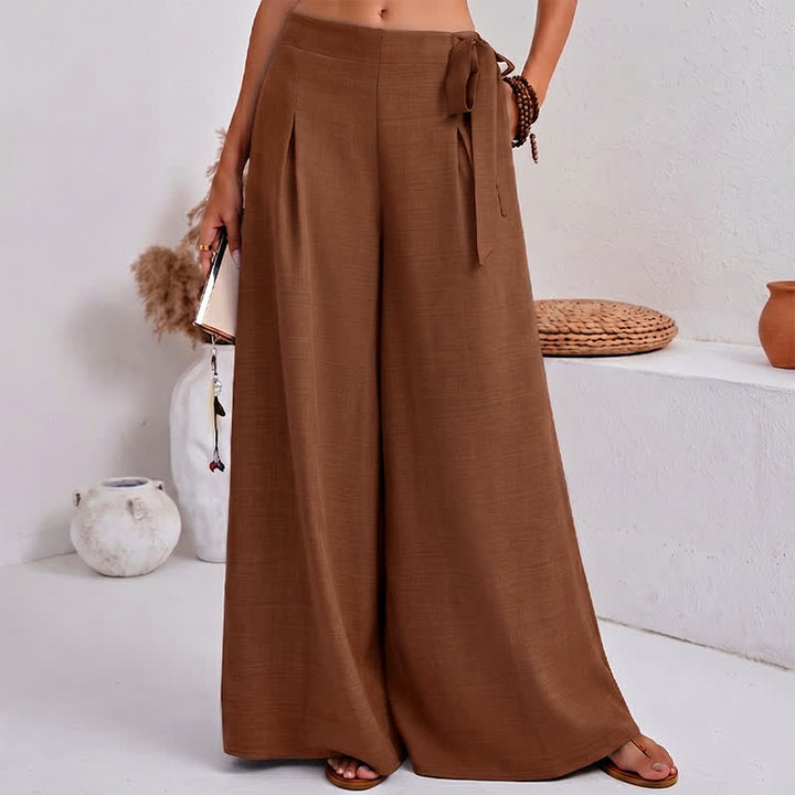 Buddha Stones Spring Casual Retro Plain Drawstring Women's Wide Leg Pants With Pockets - image 10