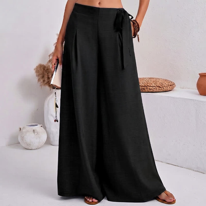 Buddha Stones Spring Casual Retro Plain Drawstring Women's Wide Leg Pants With Pockets - Black - US14，UK/AU18，EU46 (2XL) - image 6