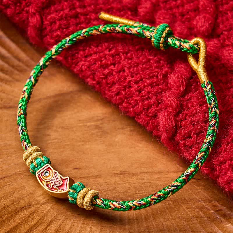 Buddha Stones Hand-Woven String Koi Fish Strength Rope Bracelet - Green(Wrist Circumference: 5.9-7.1 in / 15-18cm) - image 0