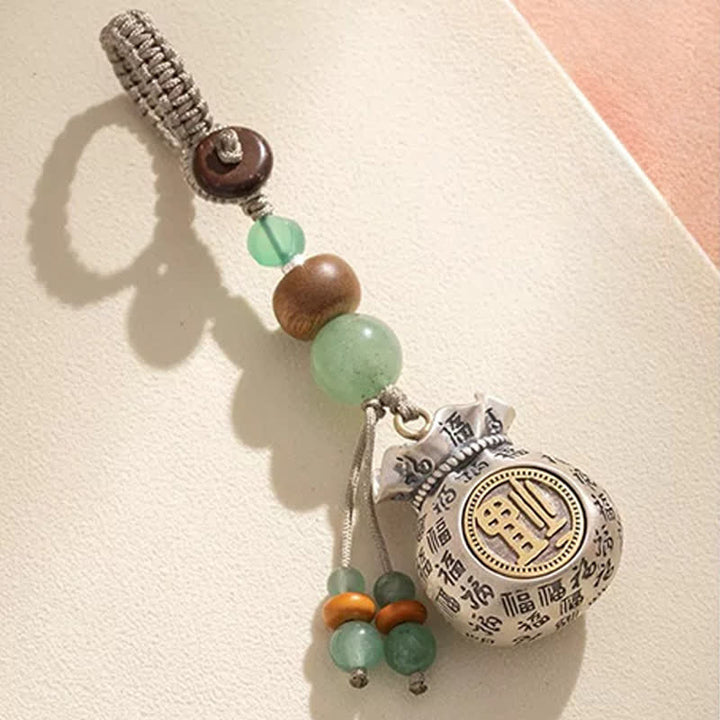Buddha Stones Copper Fu Character Hand-Woven Blessing Bag Beaded Keychains - Fu Character(Luck ♥ Blessing) - image 0