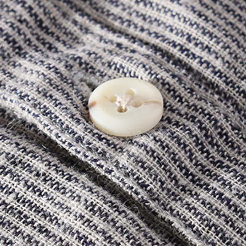 Buddha Stones Summer Casual Solid Striped Linen Men's Short Sleeve Shirts With Patch Pocket - image 15