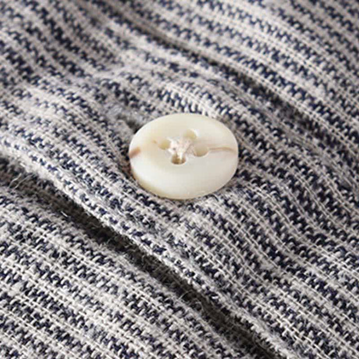 Buddha Stones Summer Casual Solid Striped Linen Men's Short Sleeve Shirts With Patch Pocket - image 15