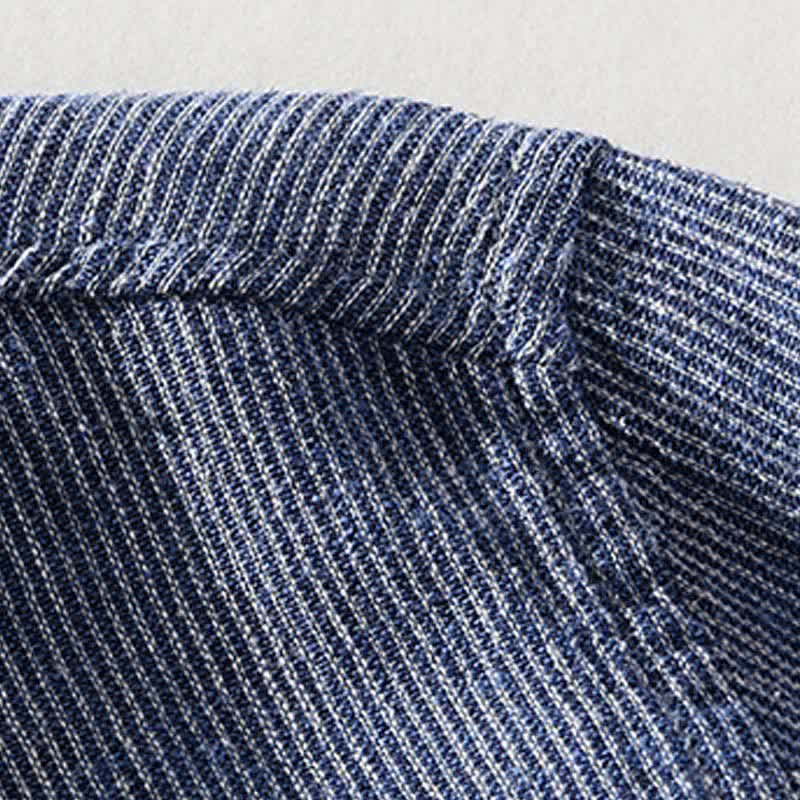 Buddha Stones Summer Casual Solid Striped Linen Men's Short Sleeve Shirts With Patch Pocket - image 3