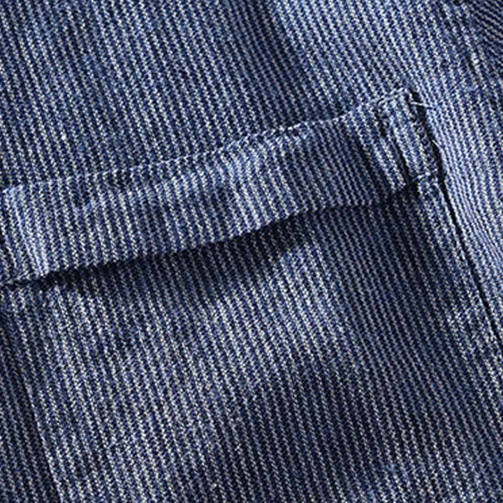 Buddha Stones Summer Casual Solid Striped Linen Men's Short Sleeve Shirts With Patch Pocket - image 2