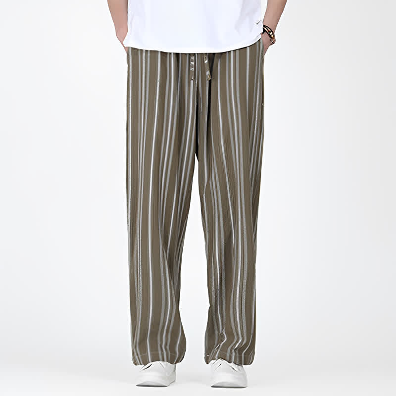 Buddha Stones Spring Summer Casual Vintage Drawstring Vertical Striped Ankle Pants Men's Straight Leg Pants With Pocket - image 3