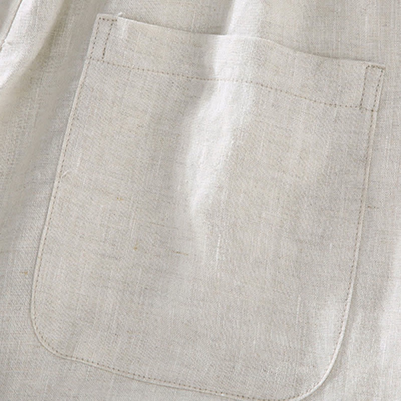 Buddha Stones 2Pcs Summer Mandarin Collar Button-Up Solid Linen Short Sleeve Shirt Shorts Men's Meditation Cloth With Pocket - image 6