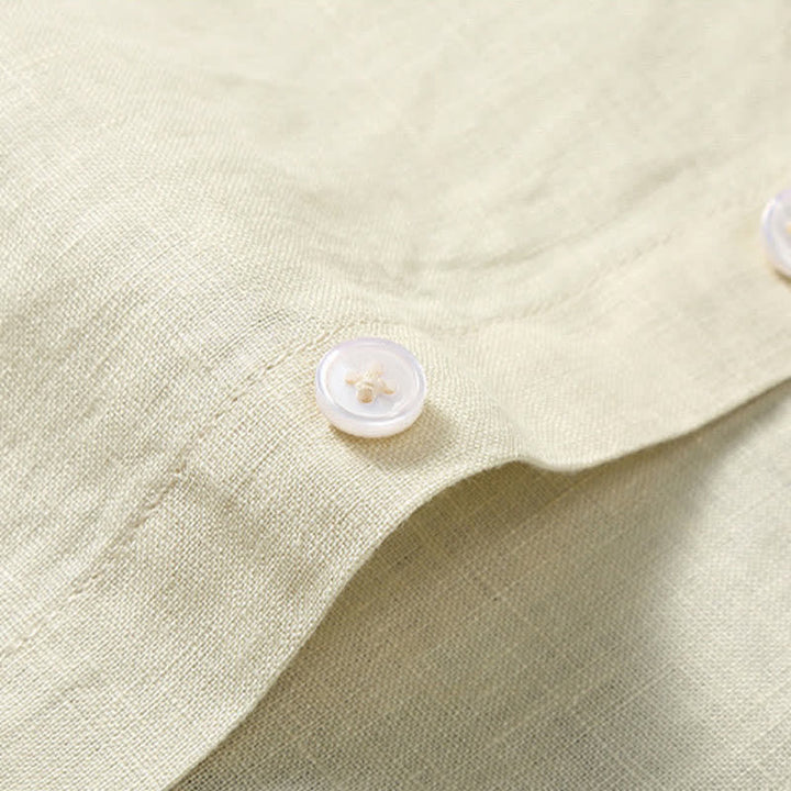 Buddha Stones 2Pcs Summer Mandarin Collar Button-Up Solid Linen Short Sleeve Shirt Shorts Men's Meditation Cloth With Pocket - image 14