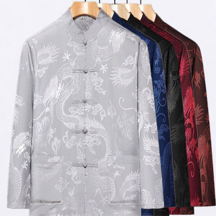 Buddha Stones 2Pcs Tang Suit Dragon Frog-Button Men's Long Sleeve Shirt Pants Clothing Set - image 19