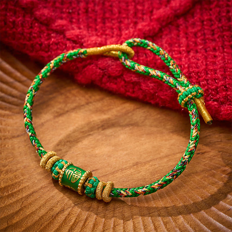 Buddha Stones Fu Character Green String Happiness Bracelet - Fu Character(Happiness ♥ Blessing) - image 0