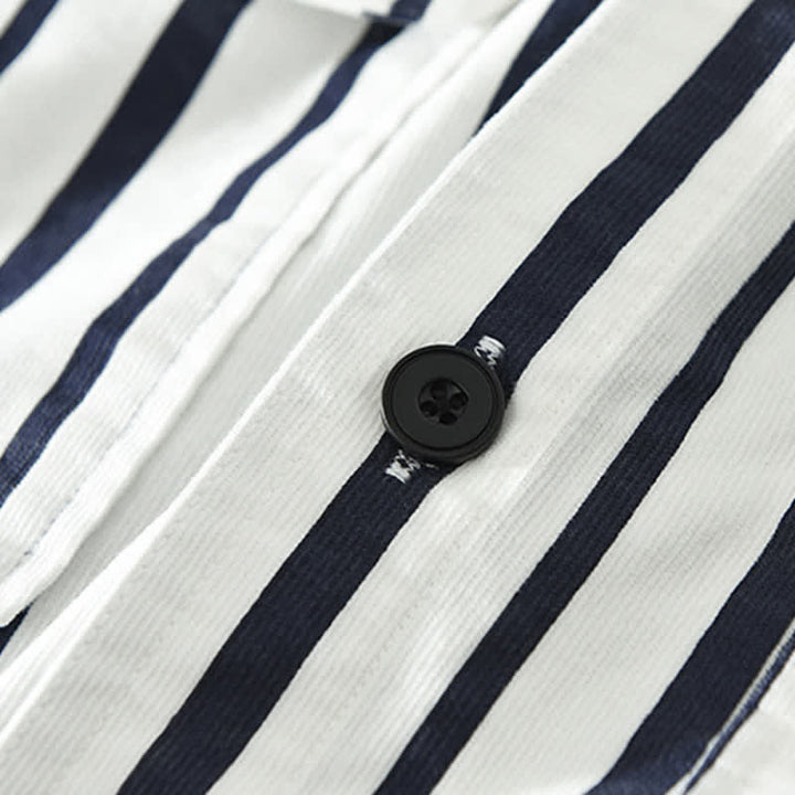Buddha Stones Spring Casual Classic Button-Up Striped Men's Long Sleeve Shirts With Pocket - image 5