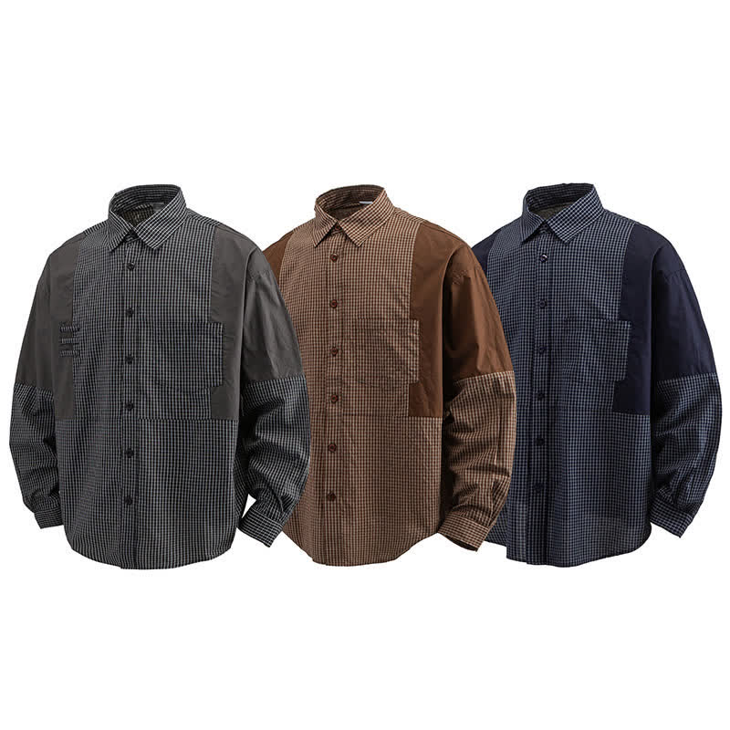 Buddha Stones Spring Fall Vintage Button-Up Plaid Men's Long Sleeve Shirts With Pocket - image 21