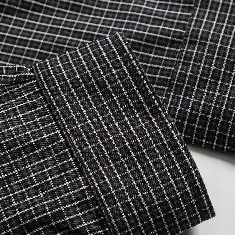 Buddha Stones Spring Fall Vintage Button-Up Plaid Men's Long Sleeve Shirts With Pocket - image 13
