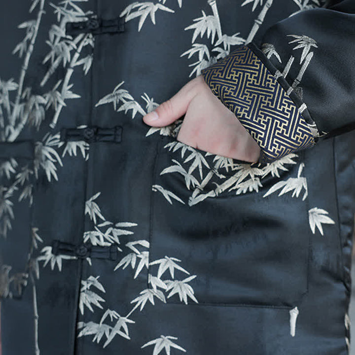 Buddha Stones Fall Winter Tang Style Vintage Mandarin Collar Crane Print Men's Jackets With Pocket - image 17