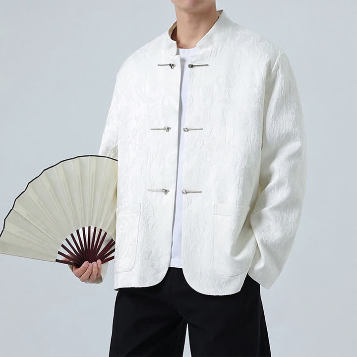 Buddha Stones Fall Winter Tang Style Vintage Mandarin Collar Frog Button Floral Men's Jackets With Pocket - image 11