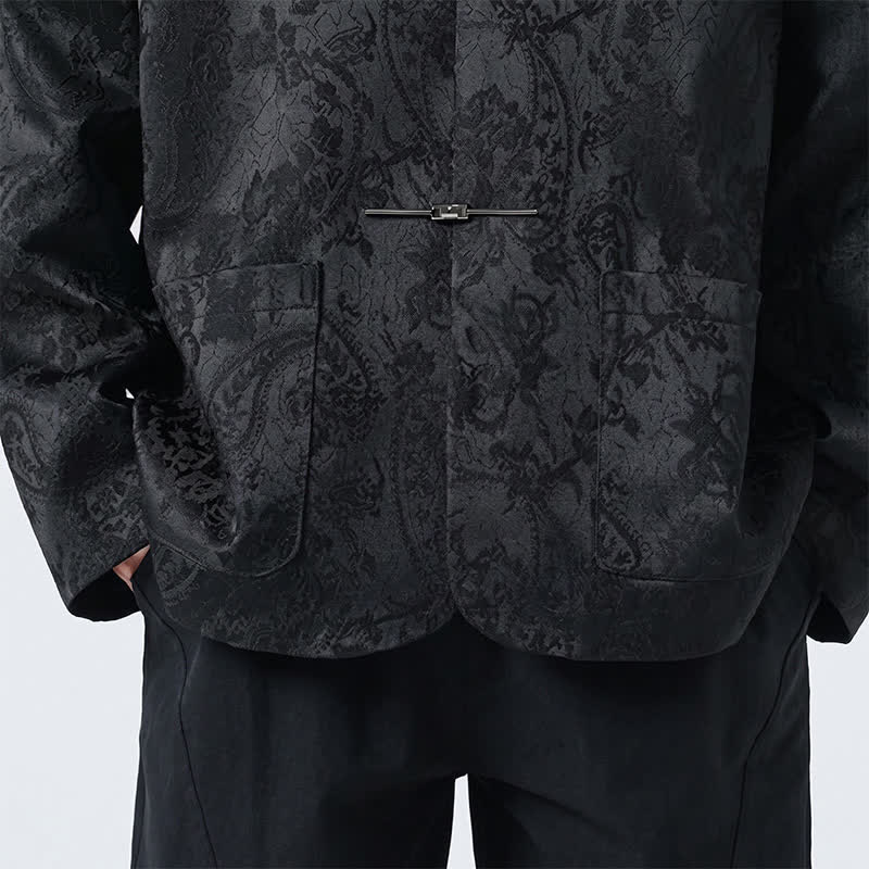Buddha Stones Fall Winter Tang Style Vintage Mandarin Collar Frog Button Floral Men's Jackets With Pocket - image 7