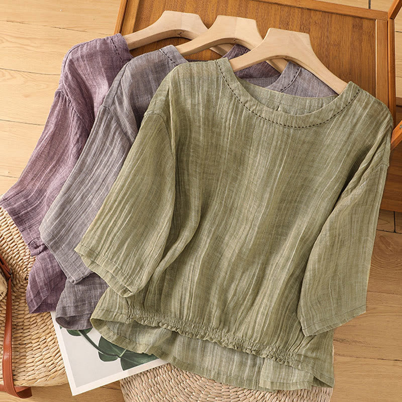 Buddha Stones Casual Summer Plain Crew Neck Women's Three Quarter Sleeve T-Shirt - image 29