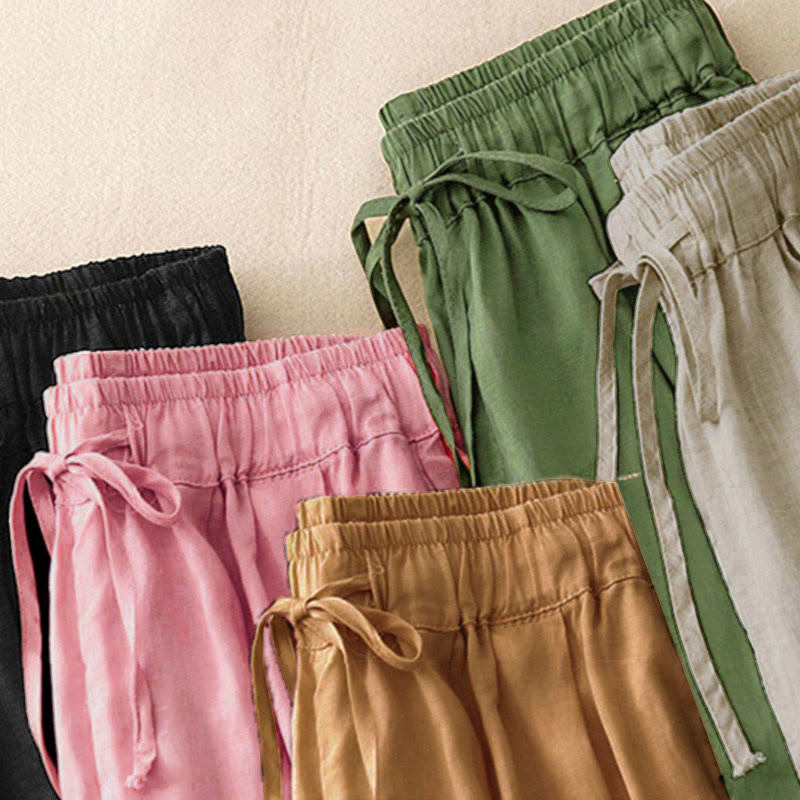 Buddha Stones Summer Elastic Waist Women's Capri Cropped Harem Pants With Pockets - image 33