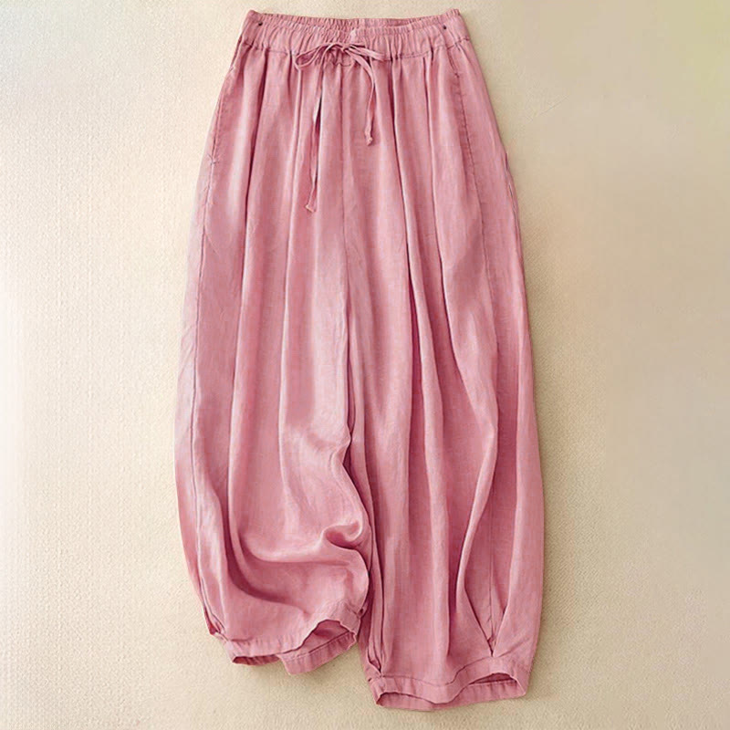 Buddha Stones Summer Elastic Waist Women's Capri Cropped Harem Pants With Pockets - Pink - US8-10，UK/AU12-14，EU40-42 (2XL) - image 18