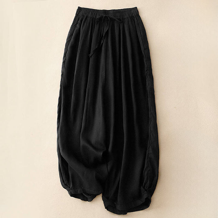Buddha Stones Summer Elastic Waist Women's Capri Cropped Harem Pants With Pockets - Black - US8-10，UK/AU12-14，EU40-42 (2XL) - image 10