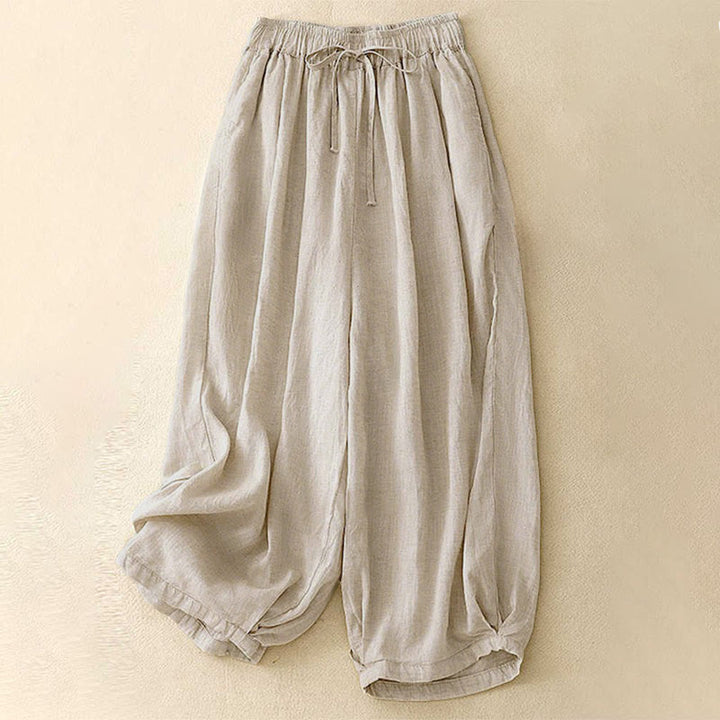 Buddha Stones Summer Elastic Waist Women's Capri Cropped Harem Pants With Pockets - Beige - US8-10，UK/AU12-14，EU40-42 (2XL) - image 0