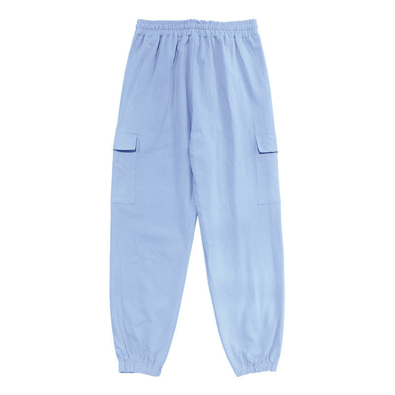 Buddha Stones Solid Color Linen Drawstring Men's Cargo Pants With Pockets - image 11
