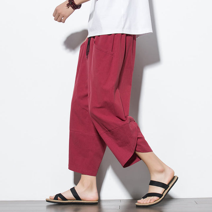 Buddha Stones Summer Men's Solid Color 7-8 Length Drawstring Pants With Pockets - Crimson - US/UK/AU44，EU54 (5XL) - image 27