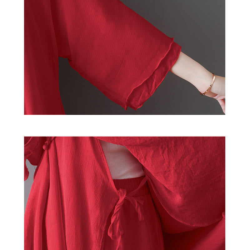Buddha Stones V-Neck Midi Tunic Dress Wide Leg Pants Meditation Zen Practice Dance Clothing - image 15