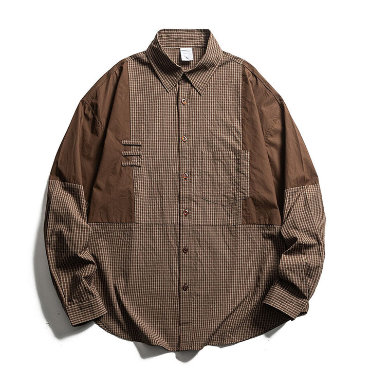 Buddha Stones Spring Fall Vintage Button-Up Plaid Men's Long Sleeve Shirts With Pocket - Sienna - US/UK/AU40，EU50 (2XL) - image 0