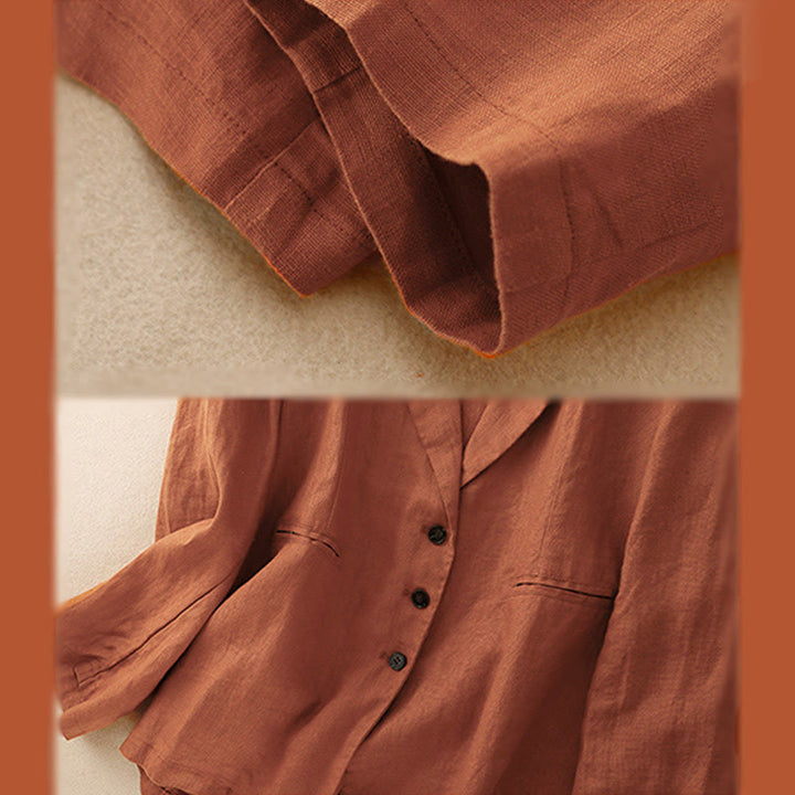 Buddha Stones Commute Retro Pure Color Lapel Women's Jacket With Pockets - image 15