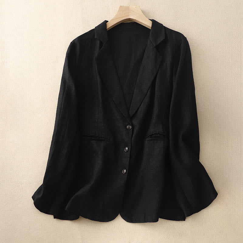 Buddha Stones Commute Retro Pure Color Lapel Women's Jacket With Pockets - Black - US8-10，UK/AU12-14，EU40-42 (2XL) - image 4