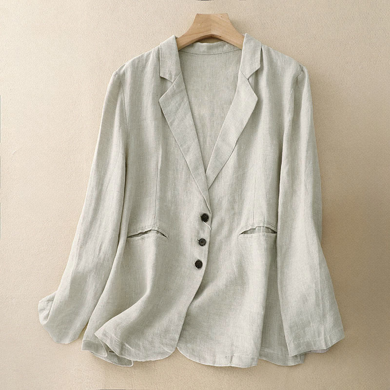 Buddha Stones Commute Retro Pure Color Lapel Women's Jacket With Pockets - FloralWhite - US8-10，UK/AU12-14，EU40-42 (2XL) - image 7