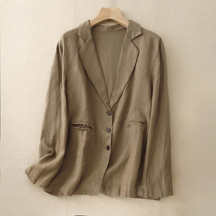 Buddha Stones Commute Retro Pure Color Lapel Women's Jacket With Pockets - DarkGoldenrod - US8-10，UK/AU12-14，EU40-42 (2XL) - image 0